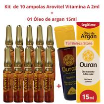 Arovitel 10 Ampolas Vitamina A 2ml + 1 Óleo de argan Ouran 15ml