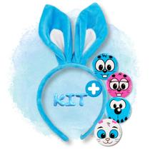 Arquinho Orelhinha Sansão Coelho Monica Azul Orelha Pelúcia Tiara Arco Coroa Diadema + 1 Broche Animais Originais
