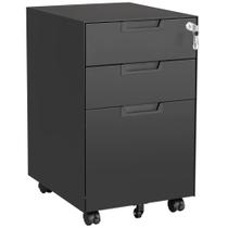 Arquivo móvel Letaya 37 x 44 x 60 cm com 3 gavetas e fechadura, preto