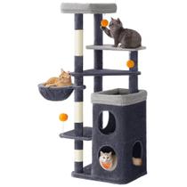 Arranhador Alto para Gatos Feandrea com 2 Tocas e 3 Postes para Arranhar Arranhador Alto para Gatos Feandrea com 2 Tocas e 3 Postes para Arranhar