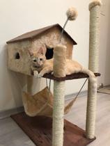 Arranhador Casa Com Rede Para Gato Brinquedo Bolinha