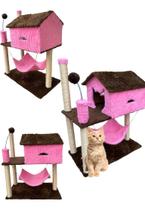 Arranhador Casa Com Rede Para Gato Brinquedo Bolinha