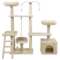 Arranhador de gato grande, luxuoso, ajustável, multifuncional com casa, camas, poleiros, escada e brinquedo giratório