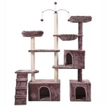 Arranhador de gato grande, luxuoso, ajustável, multifuncional com casas, camas, cesto, poleiros e brinquedo giratório