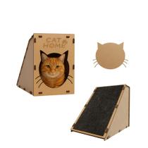 Arranhador para Gato com Rampa em MDF Toca Cama Casinha com Carpete Antiestresse Brinquedo Diversão