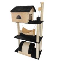 Arranhador Para Gatos 3 Andares Com Casinha E Rede Preto e Creme