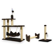 Arranhador Para Gatos 3 Plataformas Rede E Brinquedos Poste P Torre Sisal Cara De Gatos