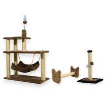 Arranhador Para Gatos 3 Plataformas Rede E Brinquedos Poste P Torre Sisal Cara De Gatos