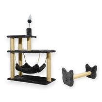 Arranhador Para Gatos 3 Plataformas Rede E Brinquedos Poste Sisal Cara De Gato
