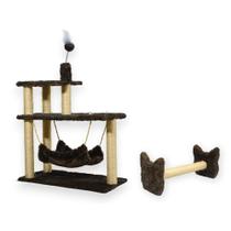 Arranhador Para Gatos 3 Plataformas Rede E Brinquedos Poste Sisal Cara De Gato