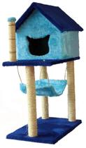 Arranhador Para Gatos Casa Com Rede - Azul