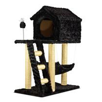 Arranhador para Gatos Casa Dois Andares com Rede Escada e Brinquedos