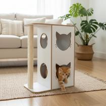 Arranhador para Gatos com Casa e Playground em MDF 15mm Móveis e Brinquedos para Gatificação