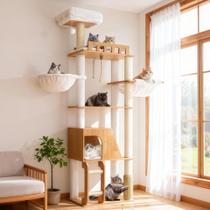Arranhador para Gatos Hey-brother Torre de Madeira de 177 cm com Postes para Arranhar Arranhador para Gatos Hey-brother Torre de Madeira de 177 cm com Postes para Arranhar