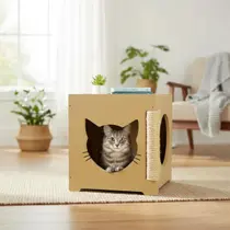 Arranhador Para Gatos REFORÇADO MDF 15MM PREMIUM Casa de Gato Com Arranhador Com Carpete Interno