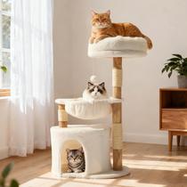 Arranhador para Gatos Veehoo em Madeira Maciça Moderna com Postes para Arranhar e Rede Suspensa Arranhador para Gatos Veehoo em Madeira Maciça Moderna com Postes para Arranhar e Rede Suspensa