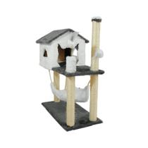 Arranhador Sisal Gato Casinha Com Rede 2 Brinquedos Bolinhas Luxo Para Pets Animais De Estimação 2 Andares Moderno Divertido - MIU