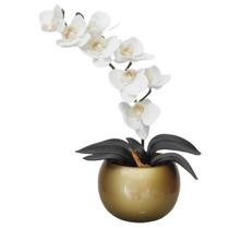 Arranjo 1 Flor Orquídea Real Branca Delicada Vaso Dourado