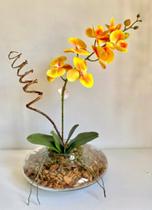 Arranjo 1 Galho Orquídea Artificial Amarelo em Vaso de Vidro - ZENT FUTURE