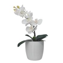 Arranjo 1 Orquídea Artificial Branca Vaso Cerâmica Branco - La Caza Store