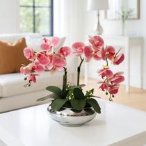 Arranjo 2 Flores de orquideas Rosa Vaso Lagoon Prata Arranjo 2 Flores de orquideas Rosa Vaso Lagoon Prata