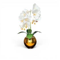 Arranjo 2 Orquídeas Artificiais Brancas em Vaso Dourado Leka Arranjo 2 Orquídeas Artificiais Brancas em Vaso Dourado Leka