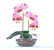 Arranjo 2 Orquídeas Artificiais Rosa em Ikebana De Vidro Lari