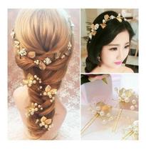 Arranjo 3Un Enfeite Aplique Dourado Cabelo Noiva - Dourado