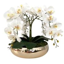 Arranjo 4 Flores De Orquídeas Brancas 3D Vaso Dourado G - La Caza Store