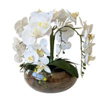 Arranjo 4 Flores Orquídeas Brancas No vaso Terrário de Vidro