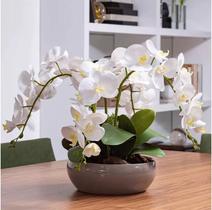 Arranjo 4 Orquídea Artificial Branca Com Vaso Bacia Fendi - FLORESCER DECOR