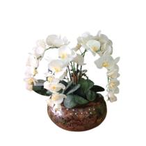 Arranjo 4 Orquídeas Artificiais Brancas Vaso 20x50cm - La Caza Store