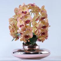 Arranjo 4 Orquídeas Artificiais Outonadas Vaso Rose Gold Lia - Vila das Flores