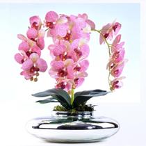 Arranjo 4 Orquídeas Artificiais Rosa em Terrário Prata Yasmin