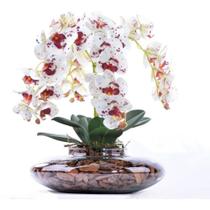Arranjo 4 Orquídeas Artificiais Tigre Em Terrário Transparente Arranjo 4 Orquídeas Artificiais Tigre Em Terrário Transparente