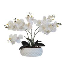 Arranjo 4 Orquídeas Brancas Artificial Vaso Cerâmica Luxo