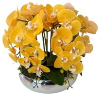 Arranjo 6 Flores De Orquídeas Amarelas Vaso Prateado