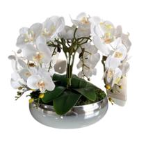 Arranjo 6 Flores De Orquídeas Brancas Vaso Prata Espelhado Arranjo 6 Flores De Orquídeas Brancas Vaso Prata Espelhado
