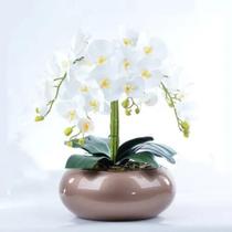 Arranjo 6 Orquídeas Artificiais Brancas Em Vaso Cobre