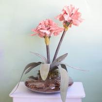 Arranjo Amarílis Artificial Rosa no Vaso de Vidro Formosinha Arranjo Amarílis Artificial Rosa no Vaso de Vidro Formosinha