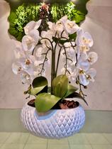 Arranjo Artificial 4 Orquídeas Brancas Vaso de Cerâmica Branco - FLORESCER DECOR