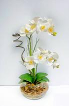 Arranjo Artificial de Orquidea Realista 3D Silicone Luxo no Vaso Equibana Linha Terrario Permanente