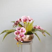 Arranjo Artificial de Orquídeas Rosas no Vaso Rose Gold Formosinha