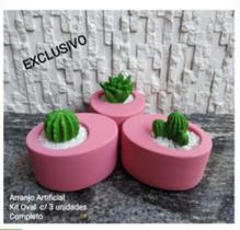 Arranjo Artificial Oval c/ Cactus e Suculenta Kit c/ 3 Un RO