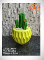 Arranjo Artificial Vaso Decorativo Mosaico c/ Cactus AL