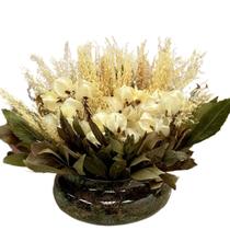 Arranjo Branco Rústico Mix De Plantas Desidratadas Vaso