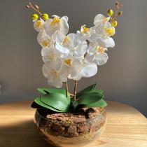 Arranjo Centro De Mesa 2 Orquídeas Branca Artificial Grande