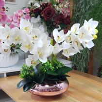 Arranjo Centro De Mesa 2 Orquídeas Brancas Vaso Completo - La Caza Store