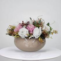 Arranjo Centro de Mesa Flores Rosas Lindas Artificial e Vaso Arranjo Centro de Mesa Flores Rosas Lindas Artificial e Vaso