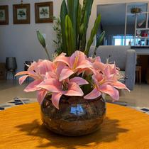 Arranjo Centro De Mesa Lírio Rosa Artificial Completo